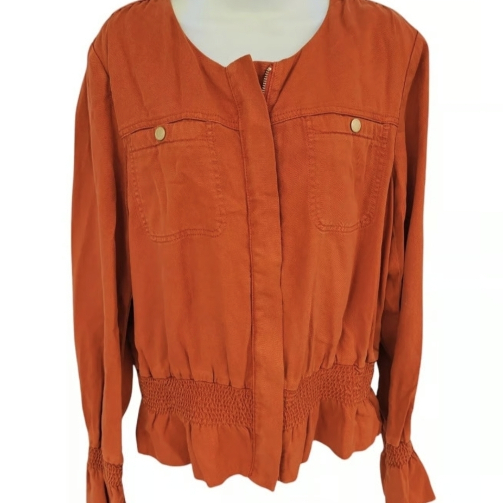 White House Black Market Rust Blouse with Smocked Details